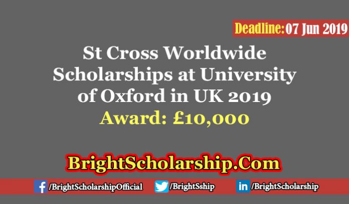 St Cross Worldwide Scholarships at University of Oxford in UK 2019