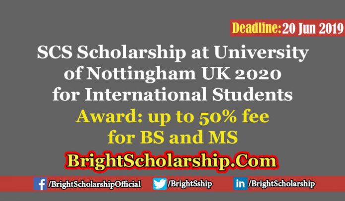 SCS Scholarship at University of Nottingham UK 2020