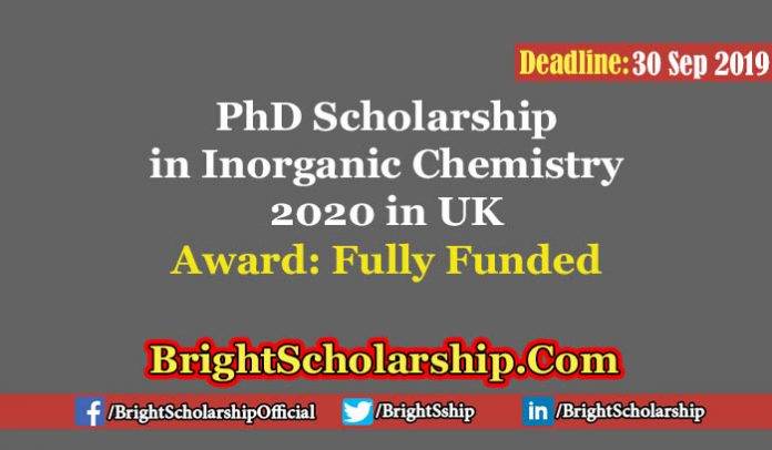 PhD Scholarship in Inorganic Chemistry 2020 in UK