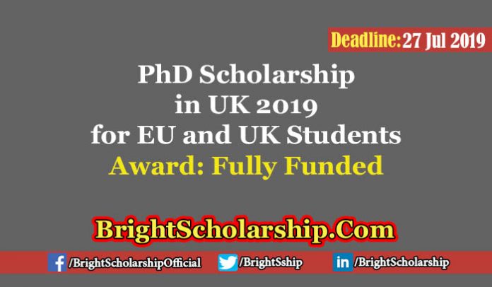 PhD Studentship in UK 2019 for EU and UK Students