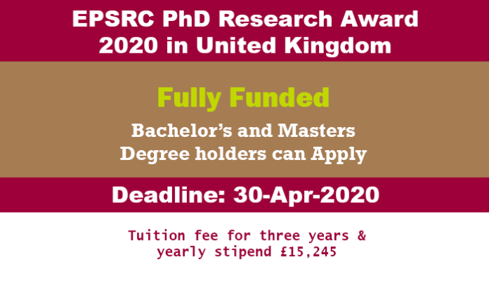 EPSRC CASE PhD Research Award 2020 in UK (Fully Funded)