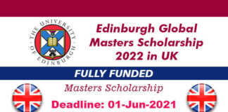Edinburgh Global Masters Scholarship 2022 in UK (Fully Funded)