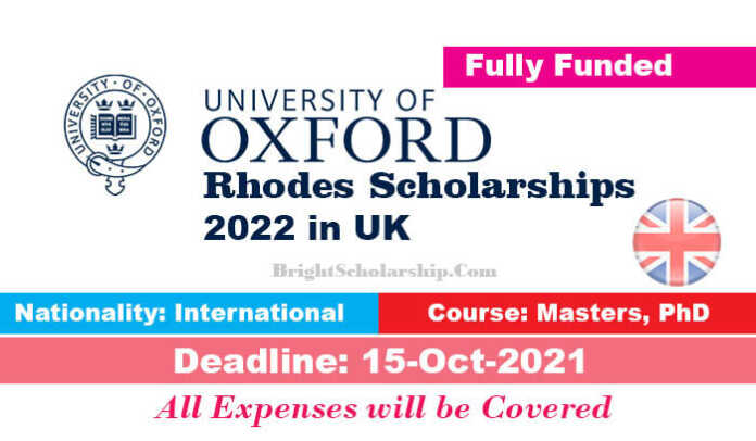 Rhodes Scholarships at Oxford University 2022 in UK (Fully Funded)