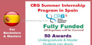 CRG Summer Internship Program 2022 in Spain (Fully Funded)