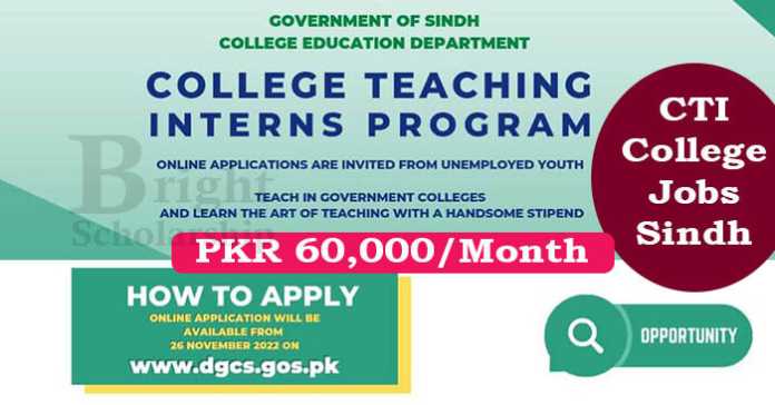 College Teacher Interns (CTI) Jobs 2022 in Sindh Salary 60,000/Month
