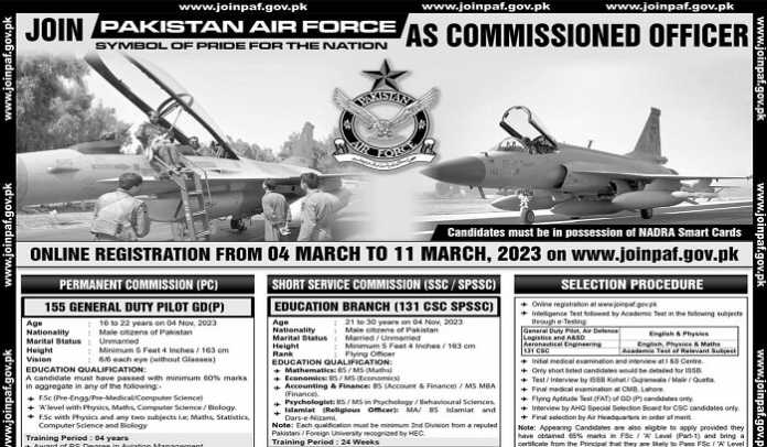 PAF Jobs 2023 in Pakistan | Join Pakistan Air Force as Commissioned Officers