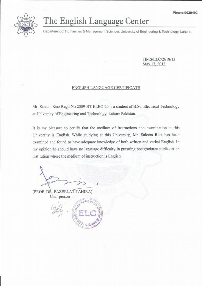 sample of english proficiency certificate