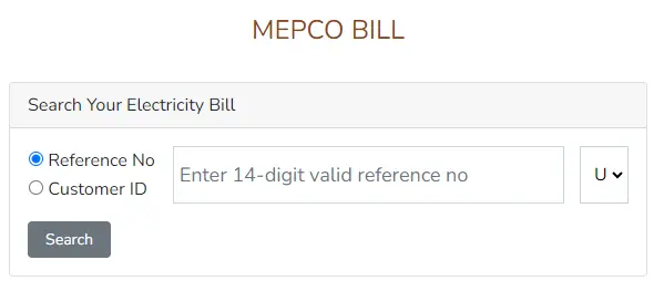 MEPCO Bill Online - Check By Reference Number