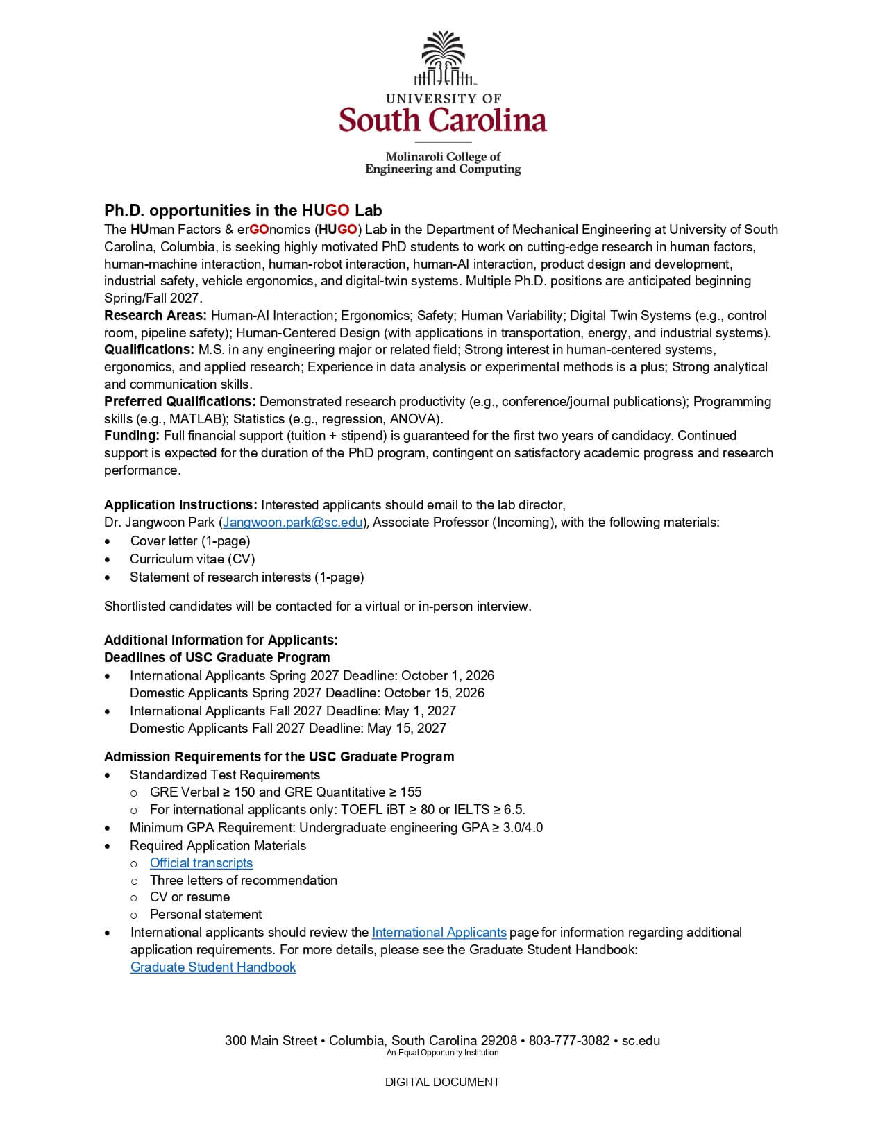 PhD Positions in HUGO Lab