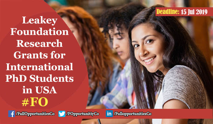Leakey Foundation Research Grants for International PhD Students USA 2019
