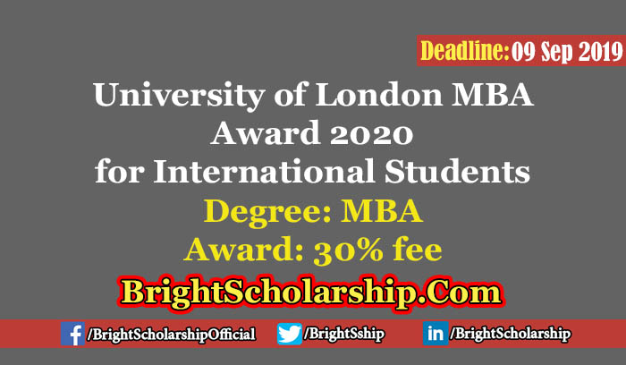 University of London MBA Award 2020 for International Students