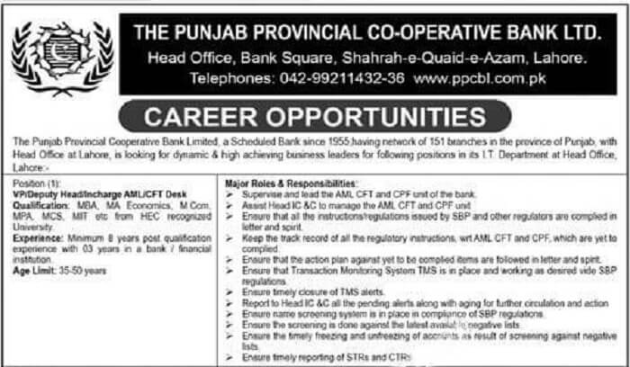 PPCBL Jobs 2023 – Punjab Provincial Cooperative Bank Limited Jobs