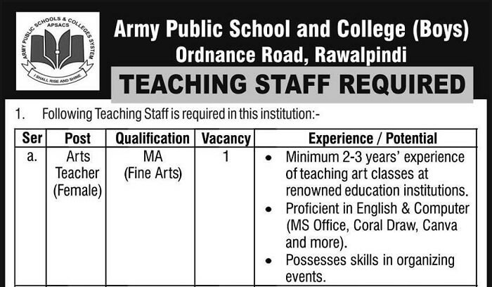 APS&C Jobs 2023 | Teaching Faculty Jobs in Army Public School